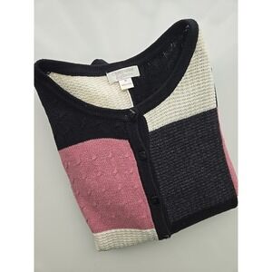 Christopher & Banks Patchwork Cardigan Sweater Pink Black White Gray Women's Med